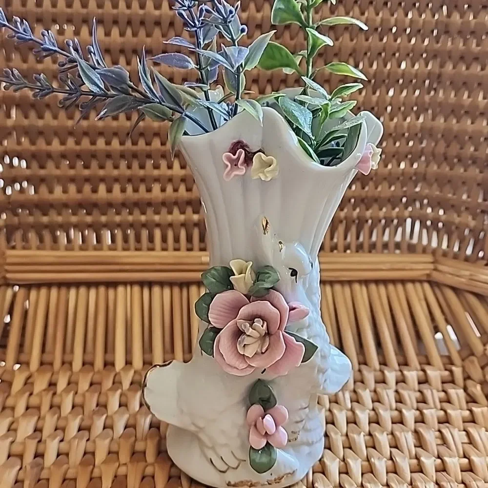 Vintage Sophia Ann Sitco Vase Floral Bird Vase Coquette